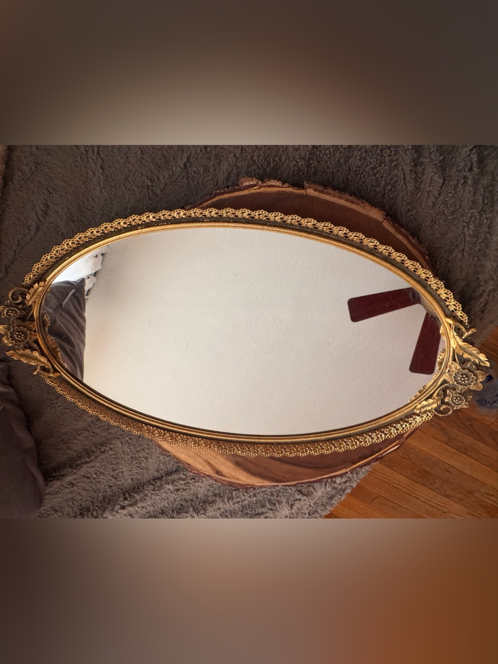Vintage Ornate Gold Oval vanity or Wall Mirror - Decorative Home Wall Décor